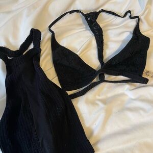 Free People Intimates Black Bralette and Halter Set Size XS/S
